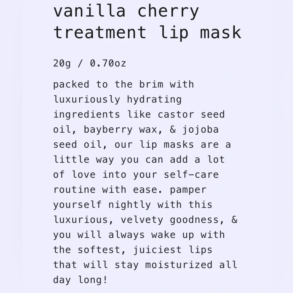 NEW jubel naturals Vanilla Cherry Treatment Lip Mask